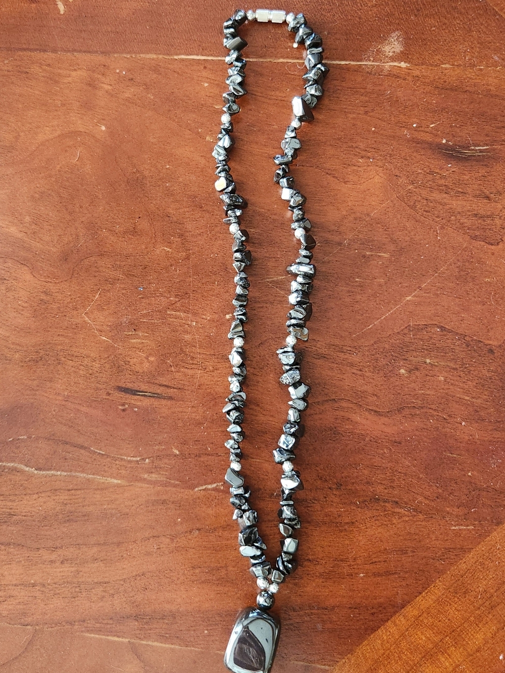 Vintage Hematite Chip Beaded Pendant Necklace - Black/Silver